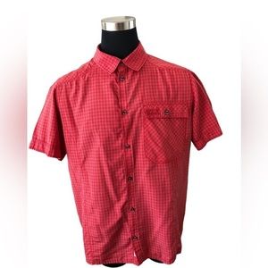 JACK WOLFSKIN Mens XL Outdoor Hiking Camping Shirt Short Sleeve Vented Red Check